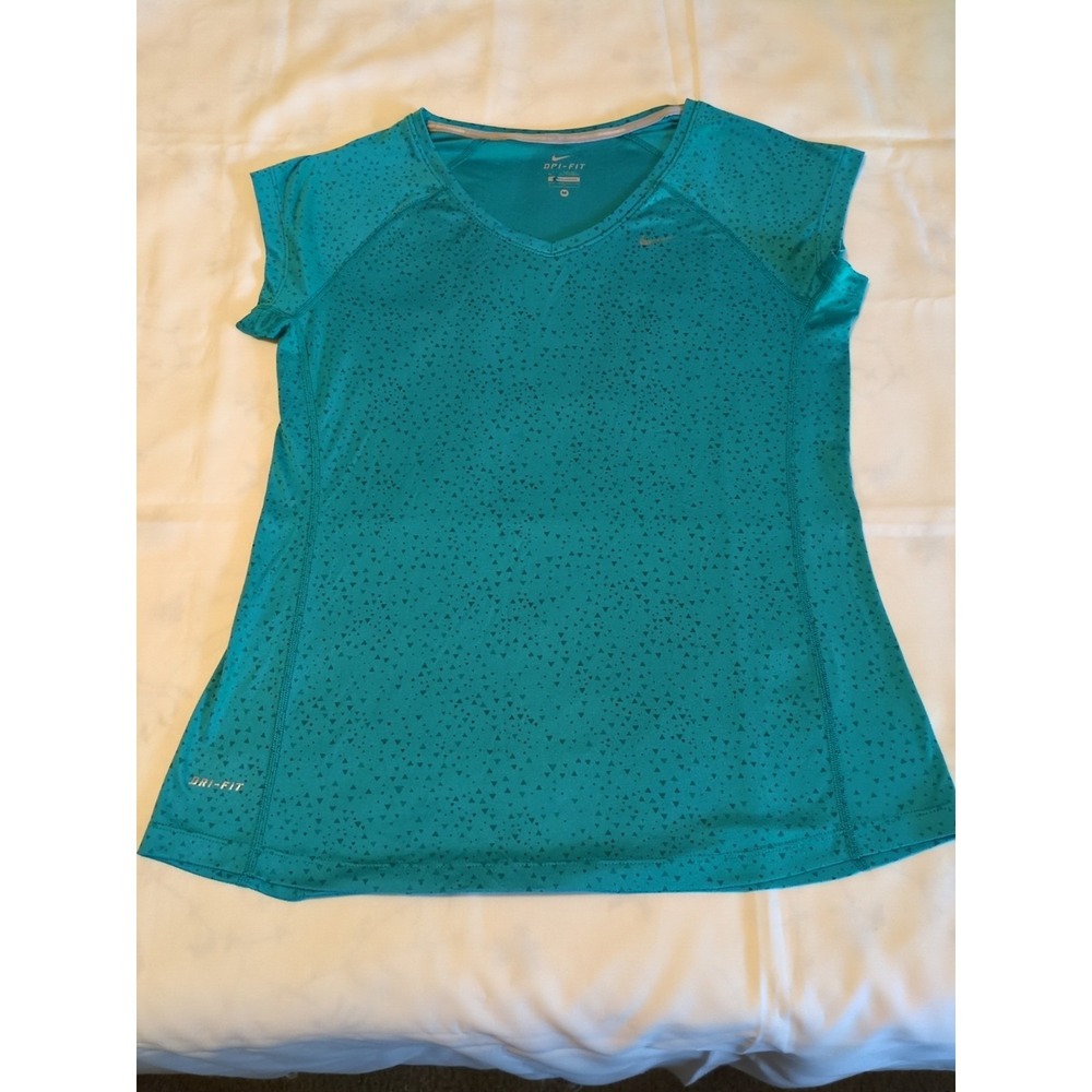 Nike "Dri Fit" Turquoise Short Sleeve Pullover V-Neck Top Size Medium